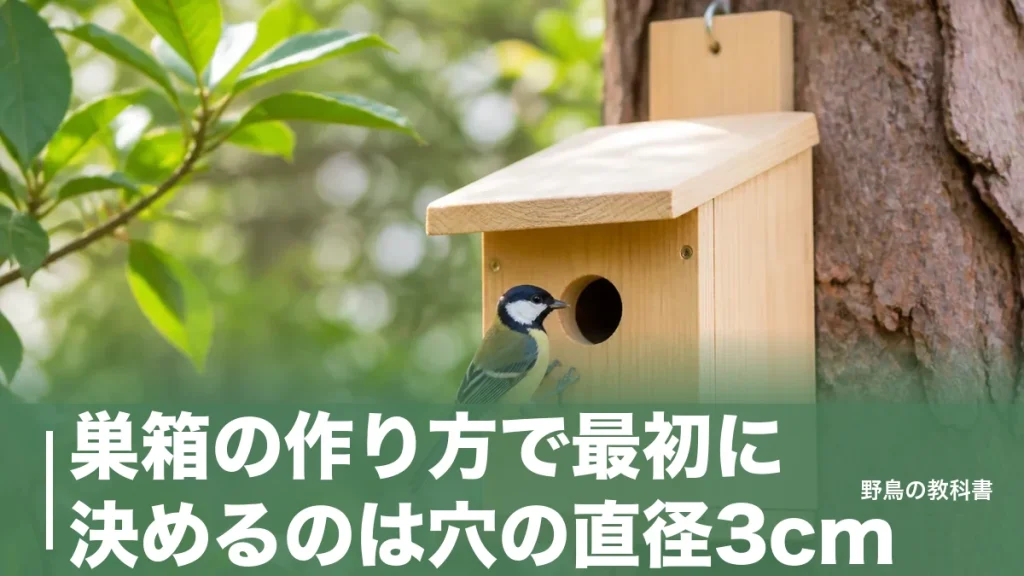巣箱の作り方で最初に決めるのは穴の直径3cm｜杉板1枚から作る設計図と掛け方のアイキャッチ画像