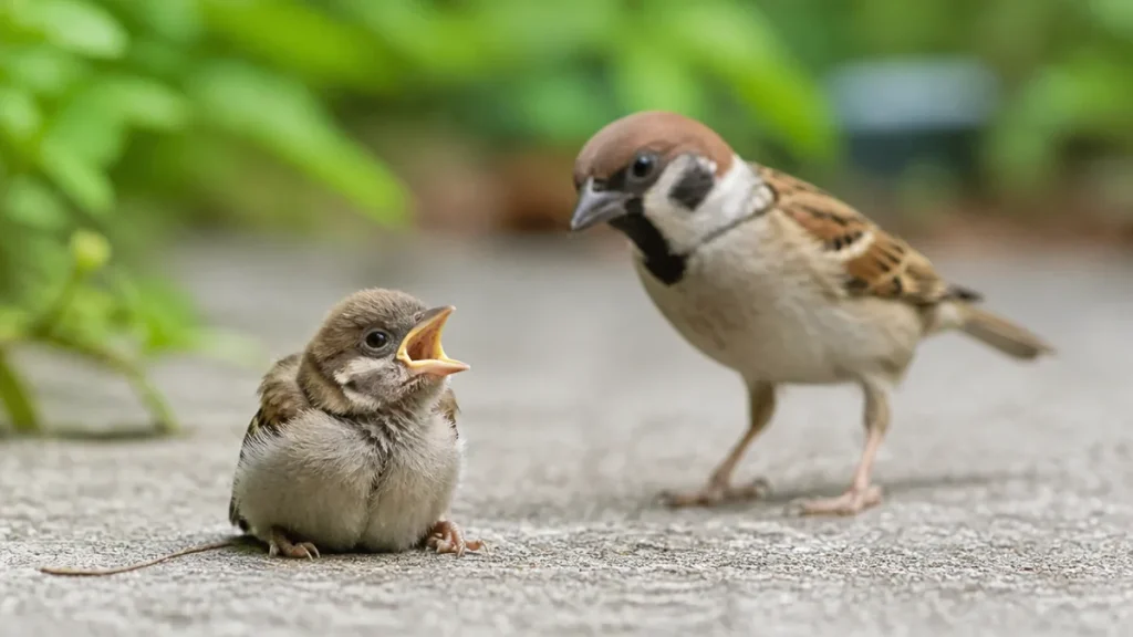 スズメのヒナが落ちていても拾わないで｜巣立ちは14〜18日、親鳥は10日そばにいるのアイキャッチ画像