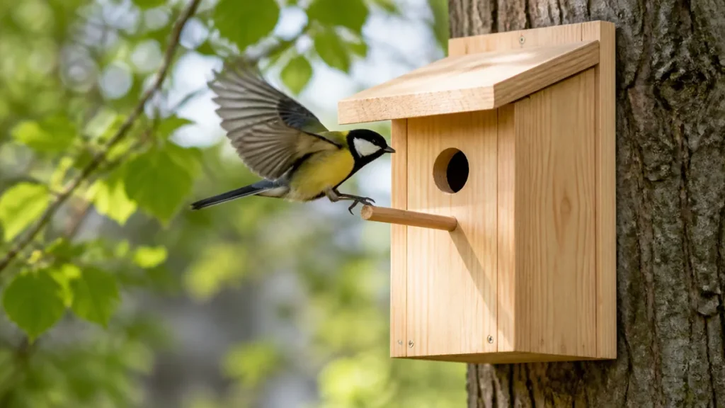 鳥の巣箱の作り方｜出入り口3cmが分かれ目、板1枚で作れる設計図とかけ方のアイキャッチ画像