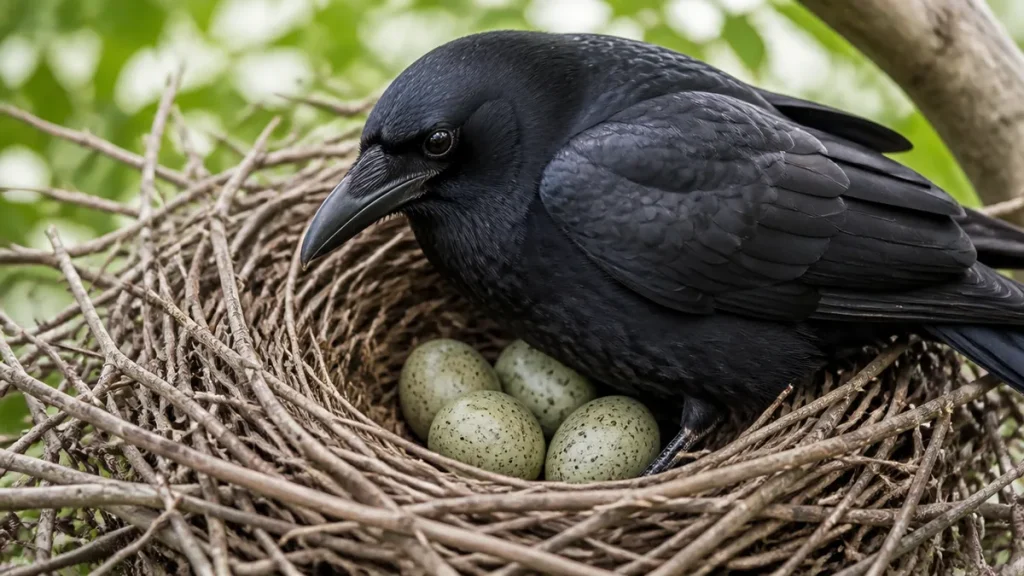 カラスの卵は緑褐色に黒い斑点｜3〜5個を1日おきに産む理由と巣を見つけた時の対応のアイキャッチ画像