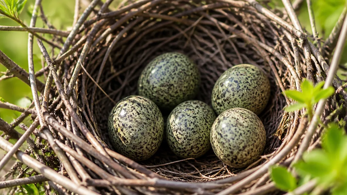 カラスの卵は緑褐色に黒い斑点｜黒い鳥から想像しにくい姿の解説画像