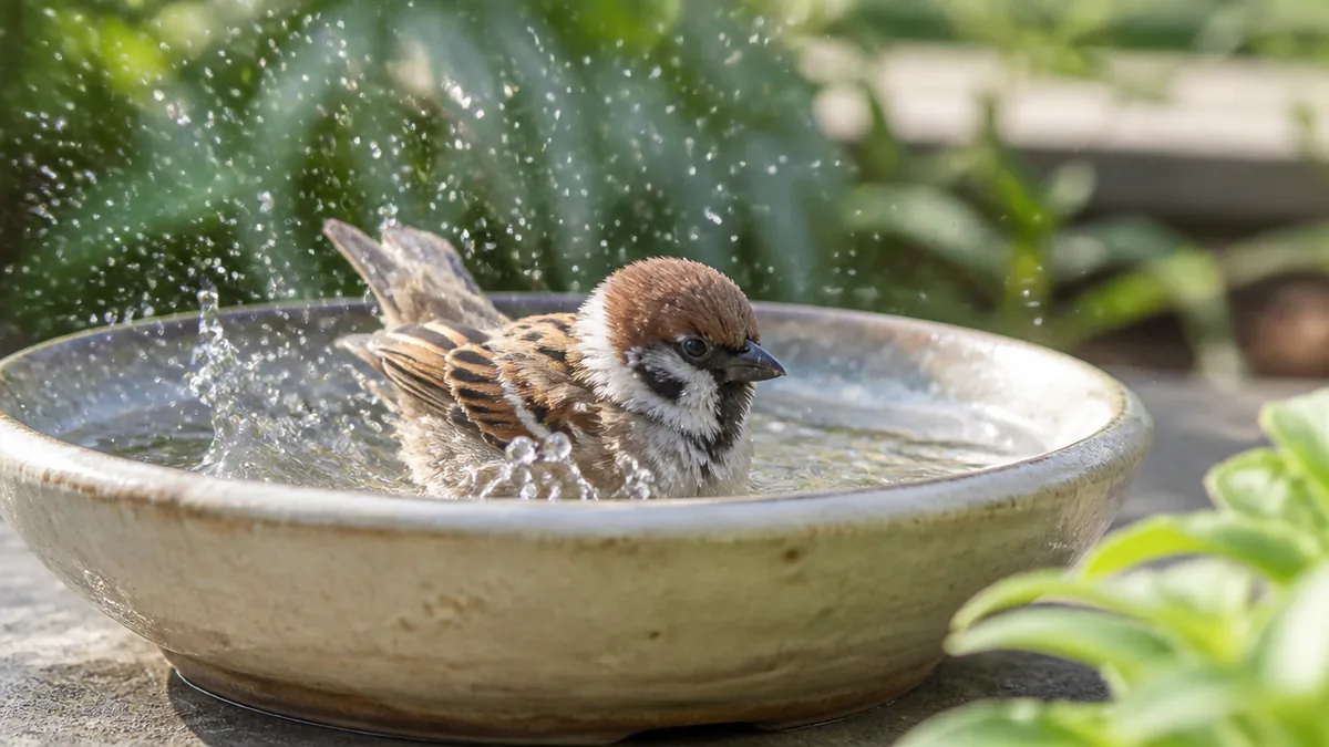 スズメの水浴びは、羽を守るための整備作業だったの解説画像