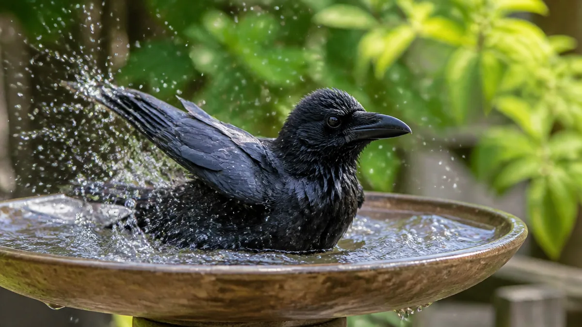 カラスの水浴びは「行水」どころか10分以上に及ぶの解説画像