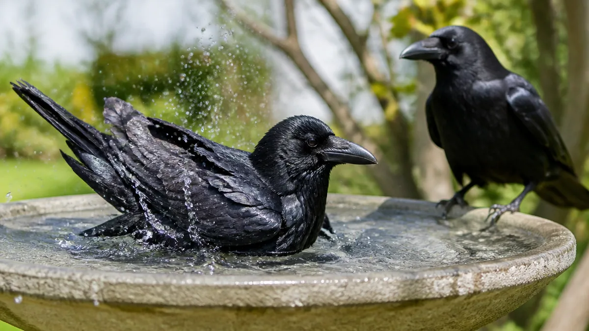 水に入っているのはどっち?ハシブトとハシボソの見分け方の解説画像