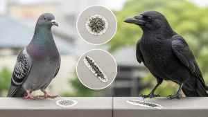 鳥のフン種類画像で調べる前に｜直径2cmと長さ5cmで見分けるハト・カラスの違いのアイキャッチ画像