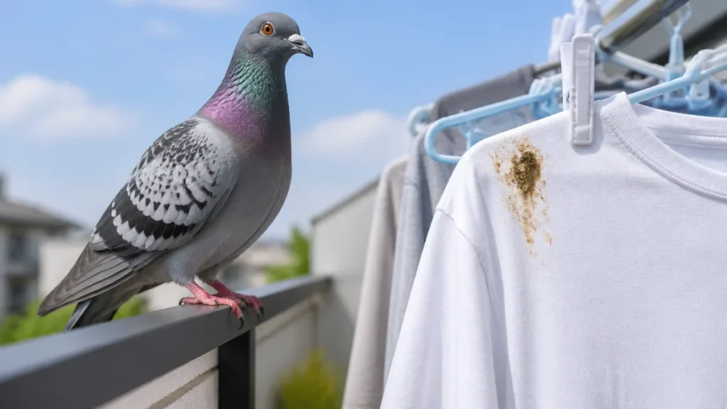 洗濯物に鳥のフンがついたら乾かす前が勝負｜素手で触らない除去5ステップとベランダ対策のアイキャッチ画像
