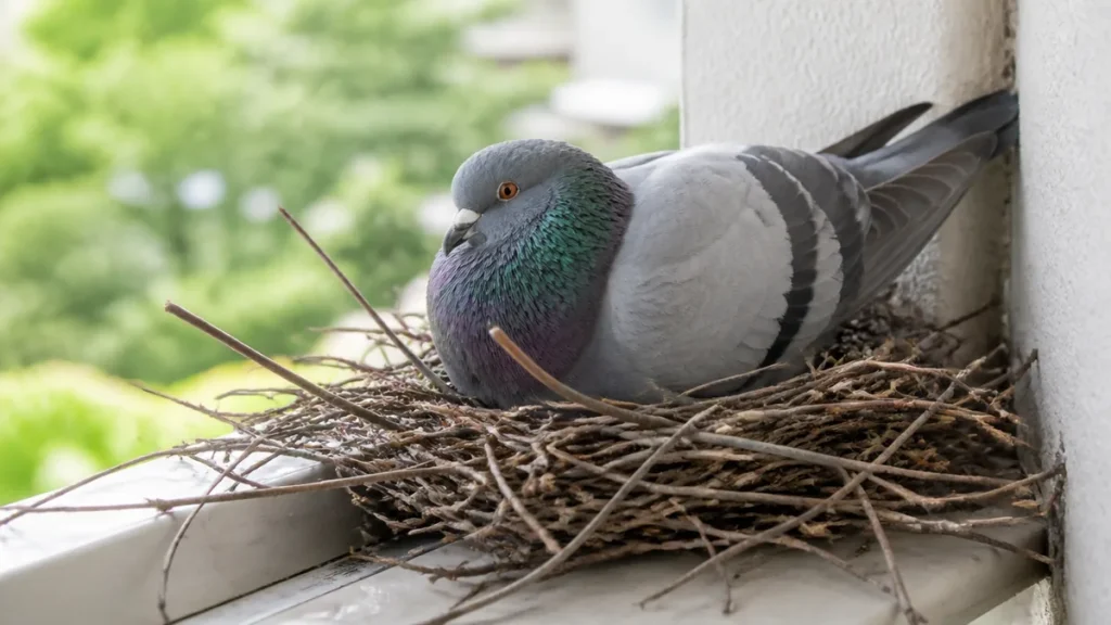 鳩が家に巣を作るまで2〜3日｜卵ができると無許可の撤去は100万円以下の罰金のアイキャッチ画像