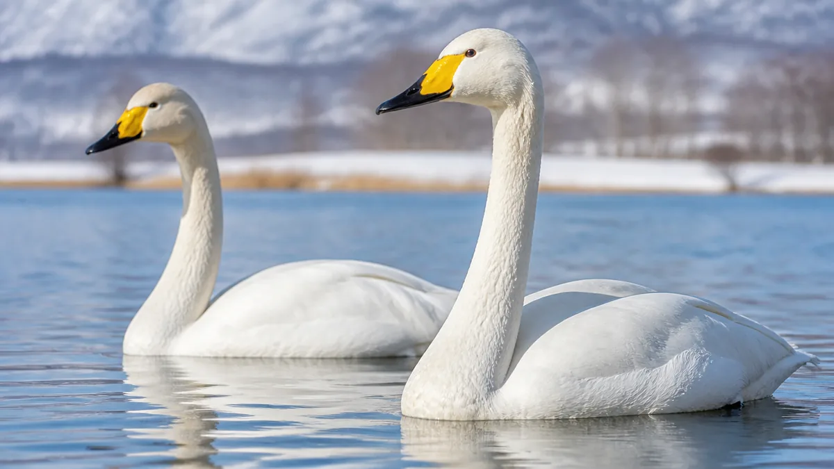 冬の湖で首の長い白い鳥を見たらハクチョウ2種の解説画像